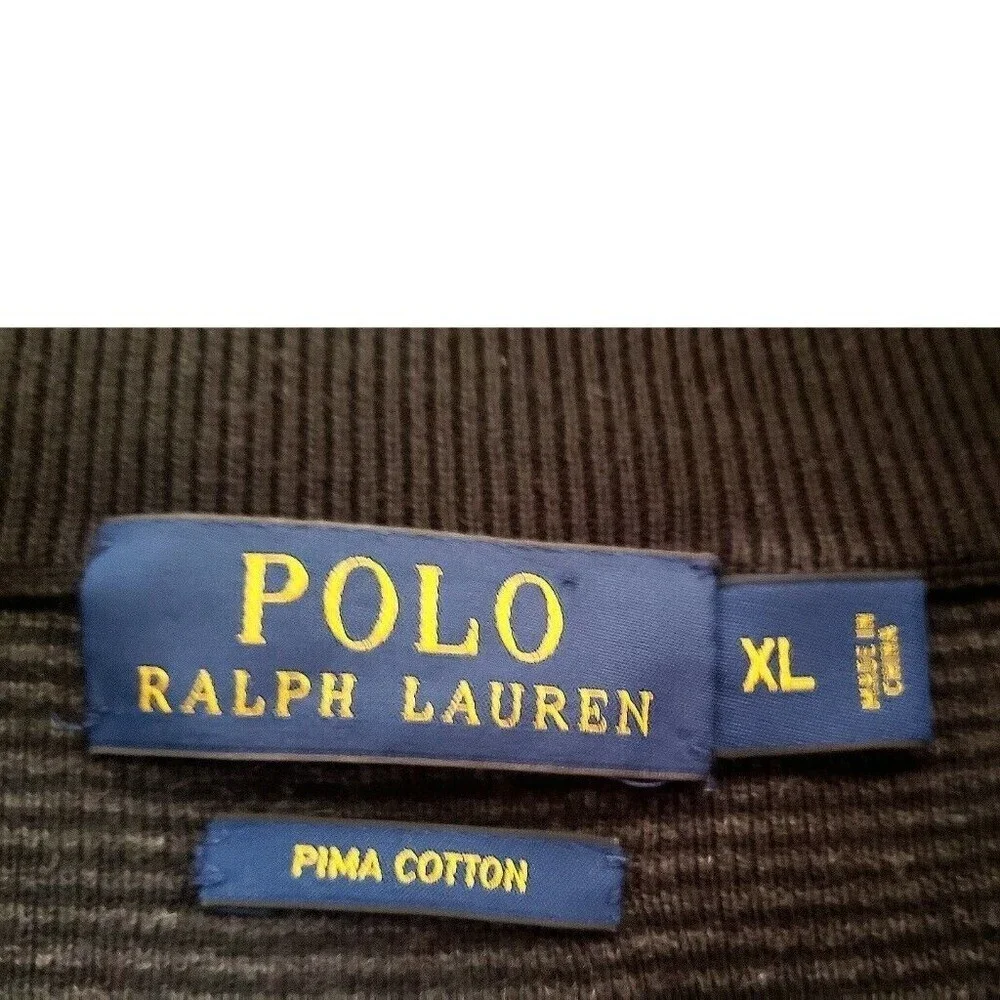 Polo Ralph Lauren Gray Black Sweater Quarter Zip Chunky Logo Warm Sz XL Dad Cozy